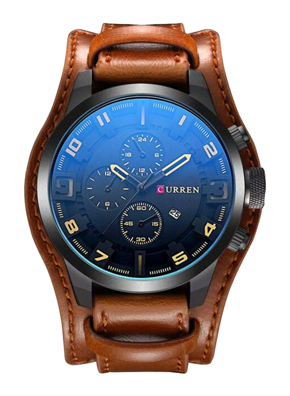 Curren Analog Watch for Men with Leather Band, Water Resistant & Chronograph, 8225, Coffee-Black