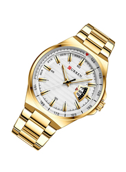 Curren Analog Watch for Men with Stainless Steel Band, Water Resistant, 8375, Gold-White