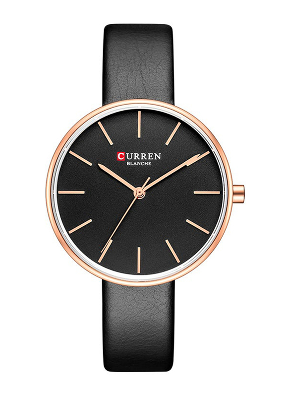 Curren Analog Wrist Watch for Women with Leather Band, Water Resistant, C9042L-1, Black