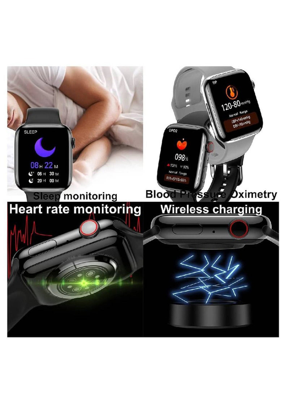 44mm Full Touch Fitness Tracker Heart Rate Monitor Bluetooth Call Smartwatch, Black