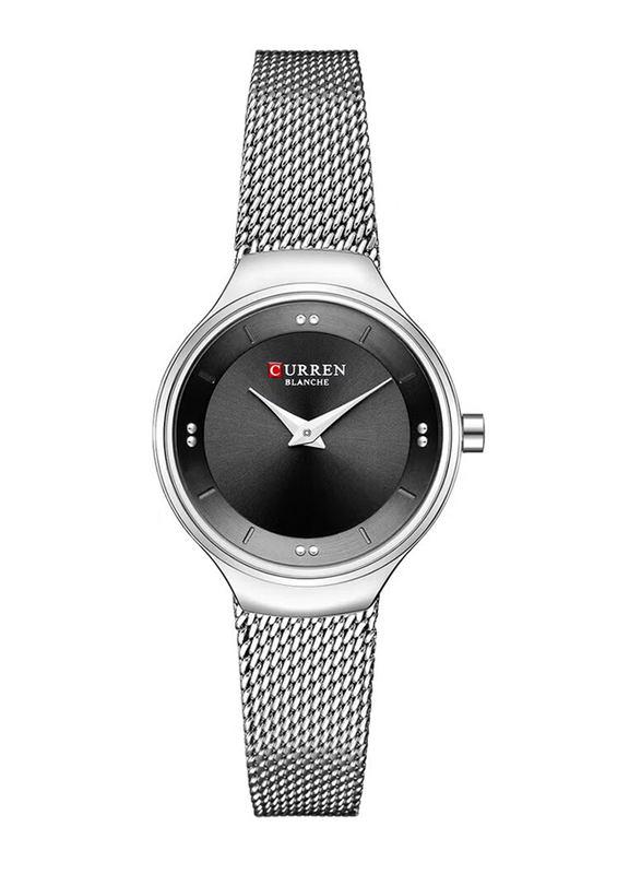 Curren Quartz Analog Watch for Women with Stainless Steel Band, Water Resistant, 9028, Silver-Black