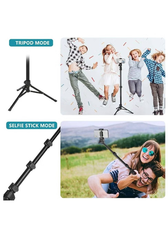 Extendable Selfie Stick Tripod Stand with Bluetooth Remote for Smartphone and Small Camera, Black