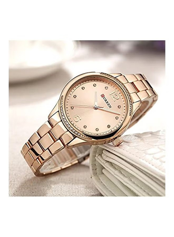 Curren Analog Watch for Women with Stainless Steel Band, Water Resistant, 9003, Rose Gold