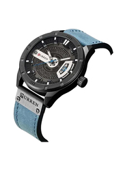 Curren Analog Watch for Men with Leather Band, M-8301-3, Blue-Black