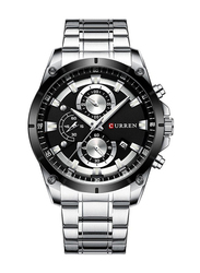 Curren Analog Watch for Men with Stainless Steel Band, Chronograph, J4064WB, Silver-Black