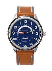 Curren Analog Watch for Men with Leather Band, M-8267-3, Brown-Blue