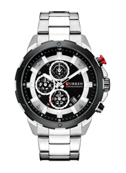 Curren Analog Watch for Men with Stainless Steel Band, Water Resistant and Chronograph, 8323, Silver-Black