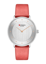Curren Analog Watch for Girls with Leather Band, Water Resistant, C9033L-2, Silver-Red
