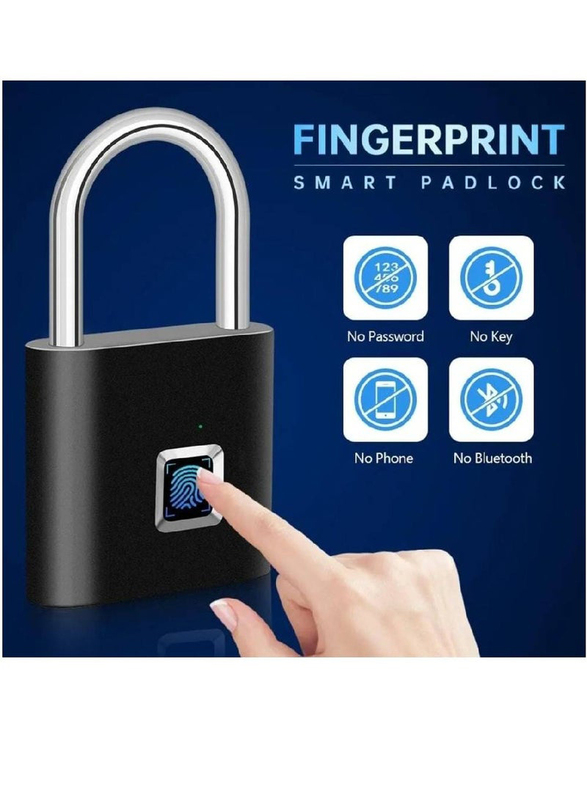 Arabest Smart Digital Alarm Pad Fingerprint Lock/Smart Biometric Fingerprint Padlock, Black