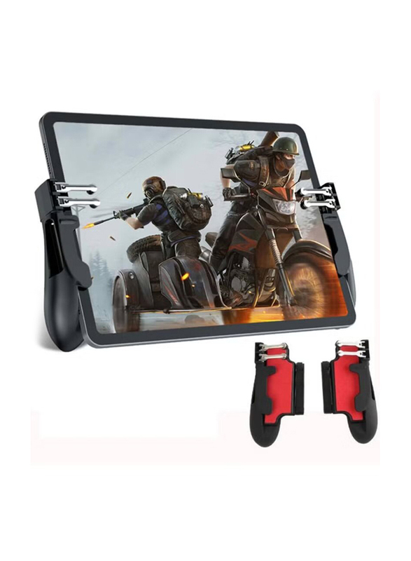 Memo Flat Six-Finger Linkage Trigger Shooting Game Controller for Tablet Phone, Black