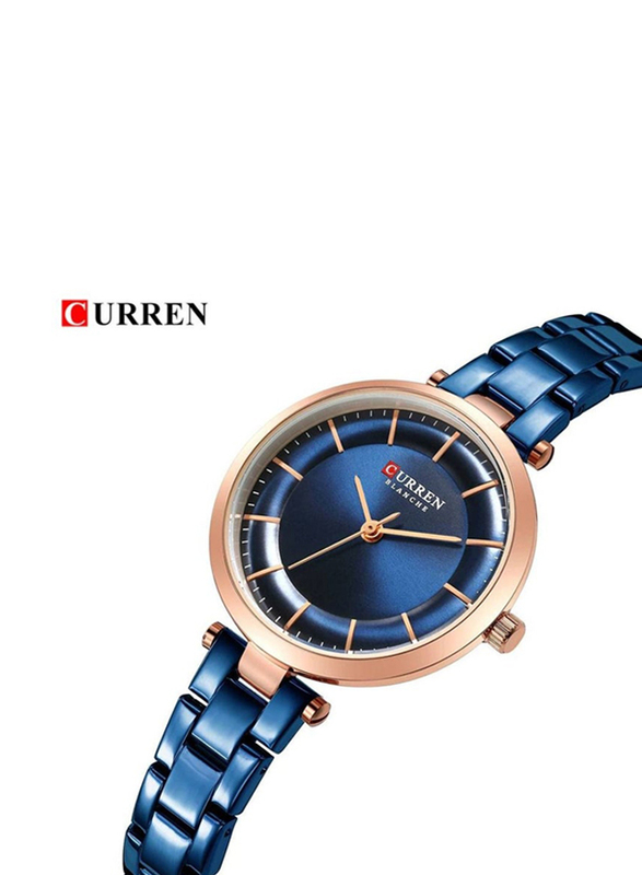 Curren Analog Watch for Women with Stainless Steel Band, Water Resistant, 9054, Blue-Blue