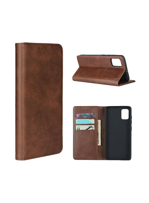 Samsung Galaxy A51 Leather Wallet Flip Mobile Phone Case Cover, Dark Brown