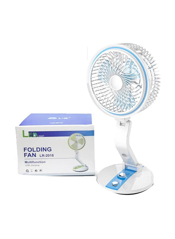 Xiuwoo Multifunction Folding USB Charging Fan with Light, LR-2018, White/Blue