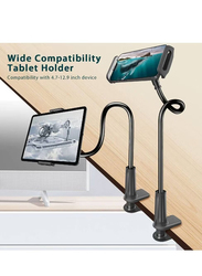 Universal Tablet Mount Holder 360 Flexible Lazy Arm Holder Clamp Mount Bracket, Black