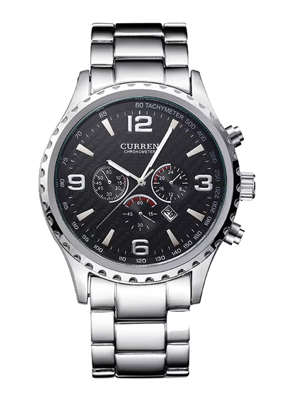 Curren Analog Watch for Men with Metal Band, Chronograph, 8267A, Silver-Black