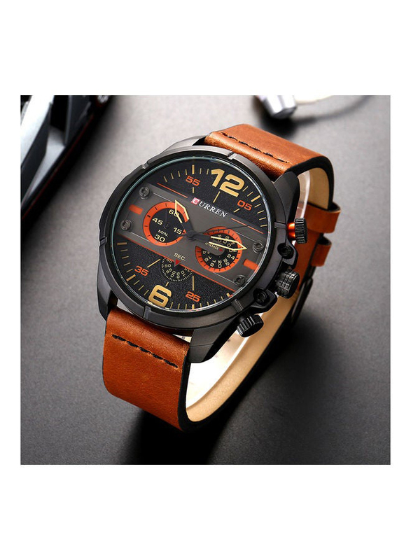 Curren Analog + Digital Watch for Men with Leather Band, Chronograph, J3748BBR-KM, Brown-Black