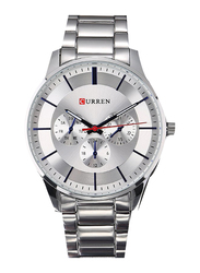 Curren Analog Watch for Men with Stainless Steel Band, Water Resistant and Chronograph, 8282, Silver