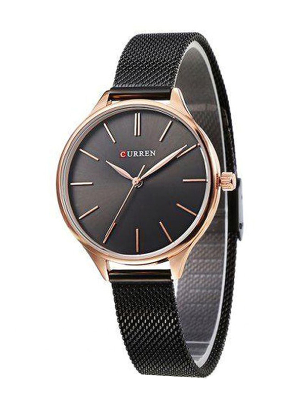 Curren Analog Watch for Women with Alloy Band, Water Resistant, 9024, Black