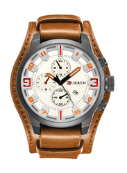 Curren Analog Watch for Men with Leather Band, NNSB03700285, Brown-White