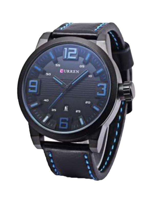 Curren Analog Watch for Men with Leather Band, Water Resistant, WT-CU-8241-BL, Black-Blue