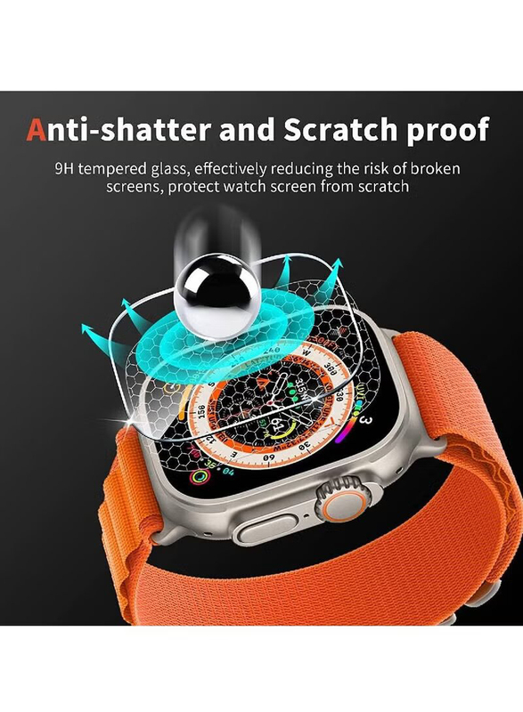 Anti Scratch HD Bubble Free Tempered Glass Screen Protector for Apple Watch Ultra 49mm, 3 Piece, Clear