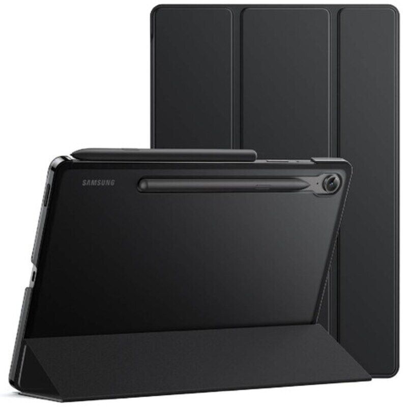 

Generic Samsung Galaxy Tab S9 FE 10.9 Inch Slim Translucent Back Tri-Fold Stand Protective Tablet Cover with Support S Pen Charging, Auto Wake/Sleep, Black