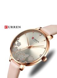 Curren Analog Watch for Women with Leather Band, Water Resistant, J-4896P, Pink-Gold