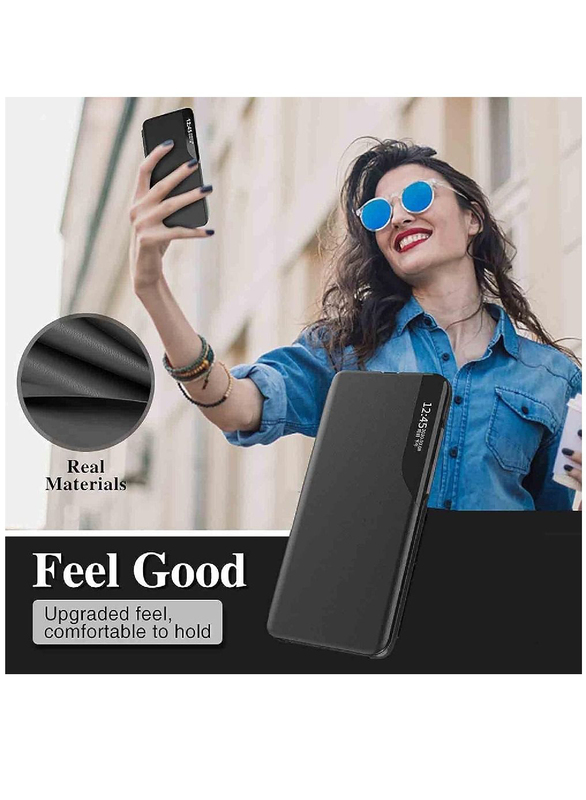 Case Me Oppo A97 Protective Windows Smart View Flip Foldable Kickstand Mobile Phone Case Cover, Black