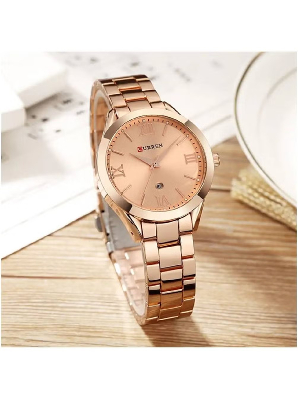 Curren Luxury Fashion Quartz Analog Wrist Watch for Women with Stainless Steel Band, Water Resistant, Rose Gold