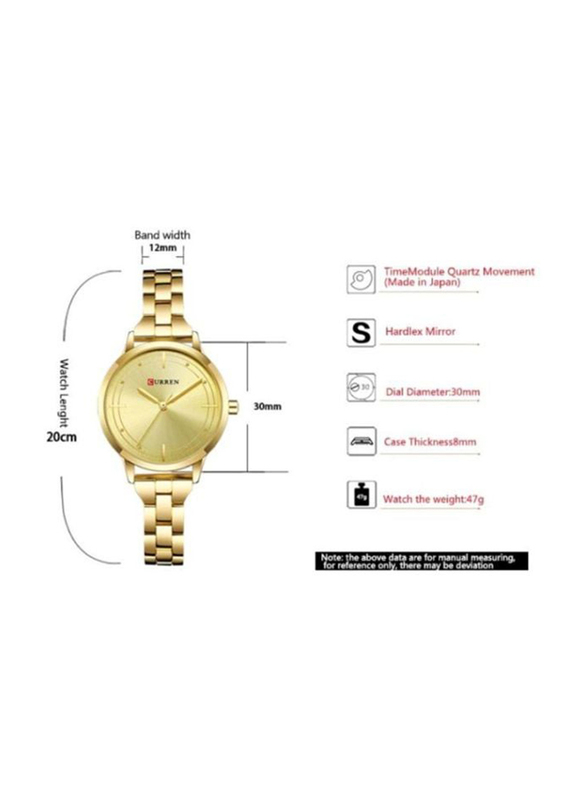 Curren Analog Watch for Women with Alloy Band, Water Resistant, 9019, Gold