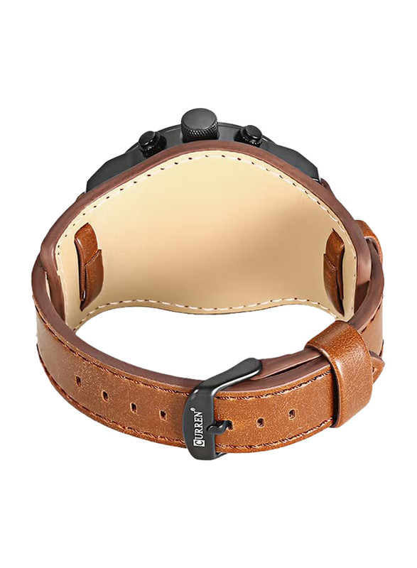 Curren Analog Watch for Men with Leather Band, Water Resistant, 8225, Brown