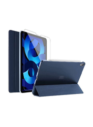 Apple iPad Air 4 Slim Fit Lightweight Smart Trifold Stand Case Cover with Tempered Glass Screen Protector, Blue