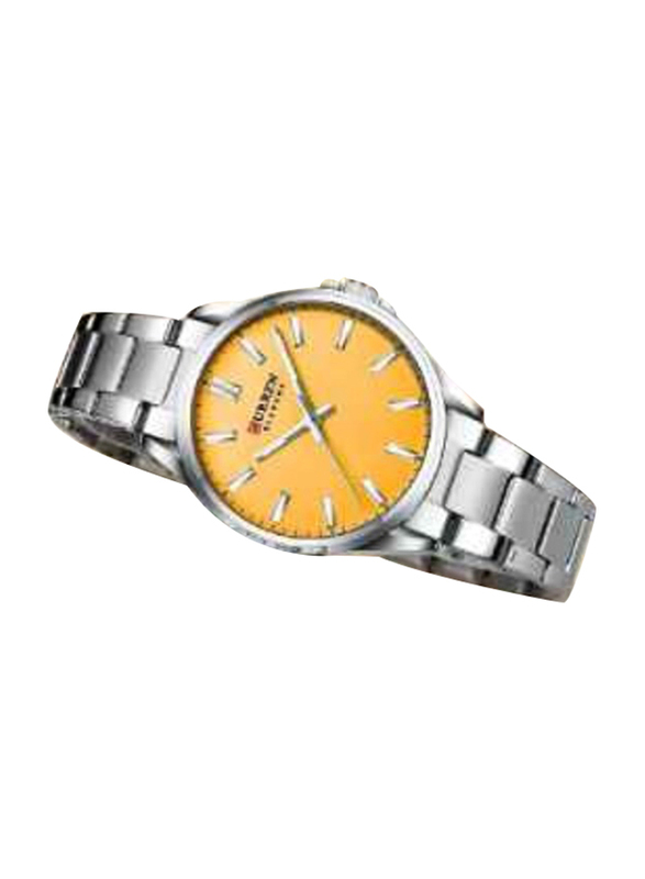 Curren Analog Watch for Women with Stainless Steel Band, Silver-Yellow