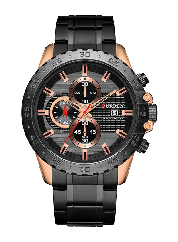 Curren Analog Watch for Men with Stainless Steel Band, Water Resistant and Chronograph, J3946RO, Black