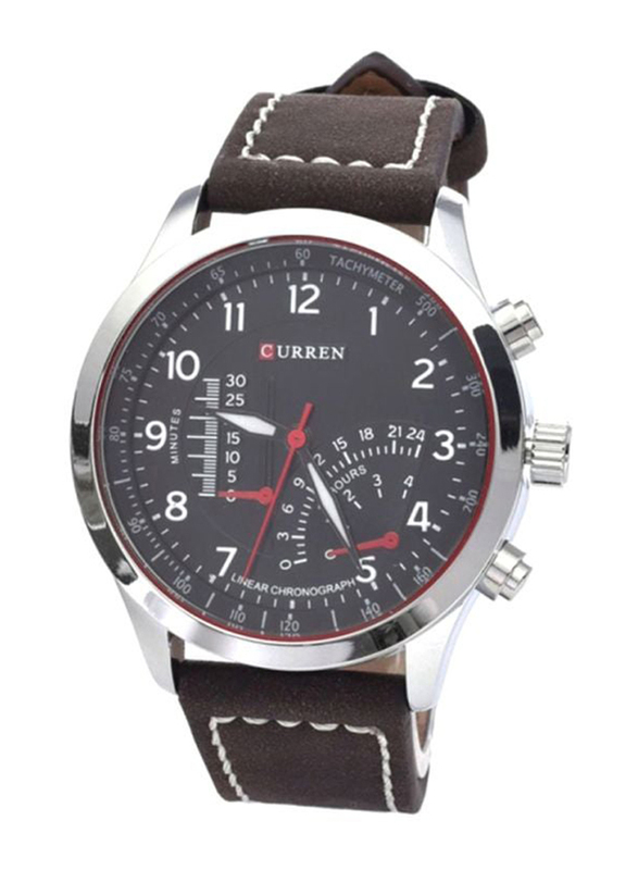 Curren Analog Watch for Men with Leather Band, Chronograph, 9770Z-S, Black