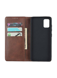 Samsung Galaxy A51 Leather Wallet Flip Mobile Phone Case Cover, Dark Brown