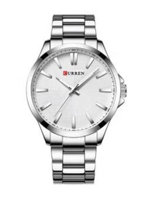 Curren Analog Watch for Men with Stainless Steel Band, Water Resistant, 8322, White-Silver