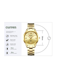 Curren Analog Watch for Girls with Stainless Steel Band, Water Resistant, 9007, Gold