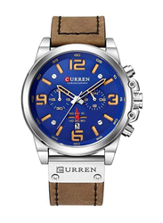 Curren Analog Watch for Men with Leather Band, Water Resistant and Chronography, N594994421A, Brown-Blue