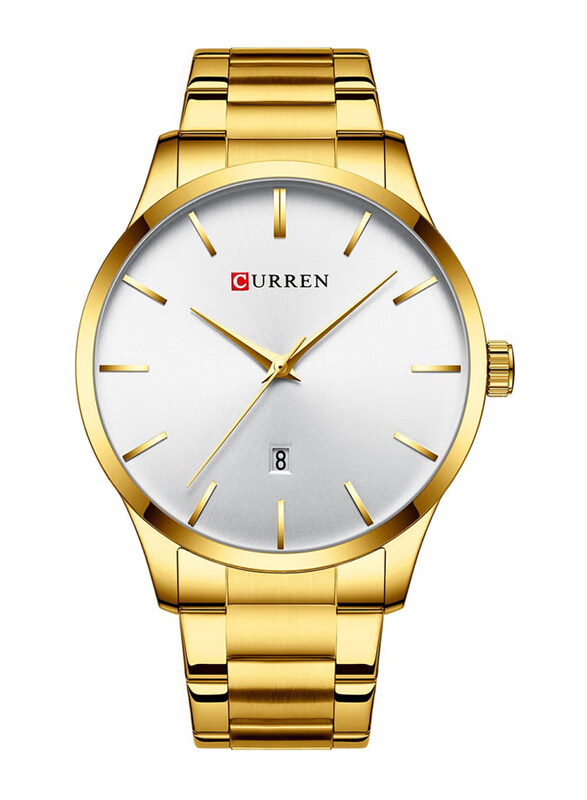 

Curren Simple Casual Quartz Analog Watch for Men with Stainless Steel Band, Water Resistant, 8357, Gold-White