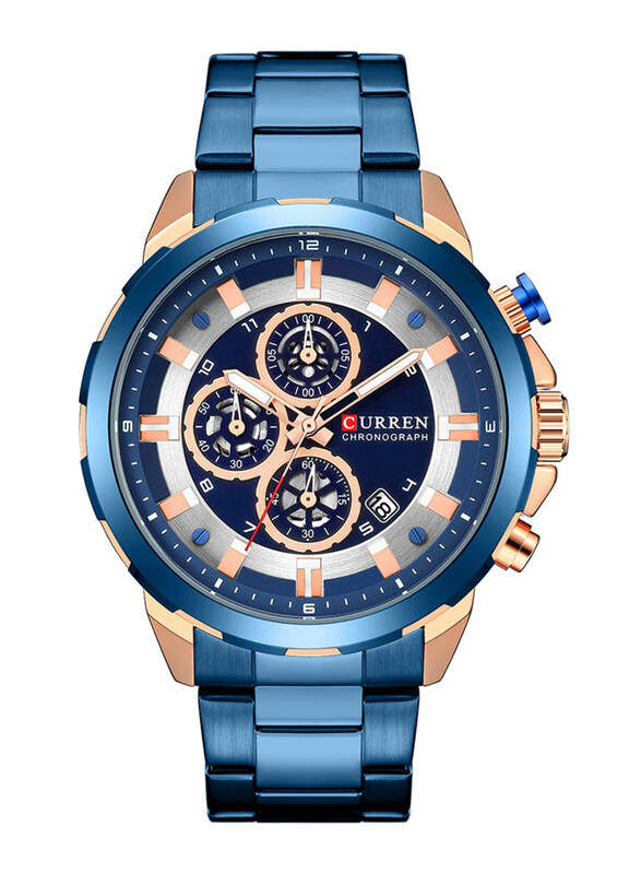 

Curren Analog Watch for Men with Stainless Steel Band, Water Resistant and Chronography, 8323, Blue
