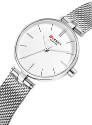 Curren Analog Watch for Women with Stainless Steel Band, Water Resistance, 9038-4, Silver-White