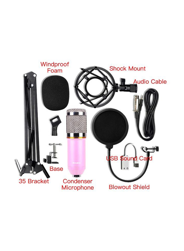 Condenser Microphone with Accessories Set, BM-800, Pink