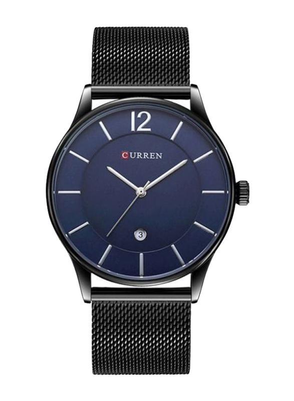 Curren Analog Watch for Men with Stainless Steel Band, 8231, Black-Blue