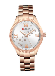 Curren Analog Watch for Women with Stainless Steel Band, Water Resistant, 9009, Rose Gold-Silver