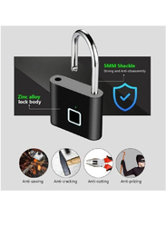 Smart Digital Alarm Smart Biometric Fingerprint Padlock, Black