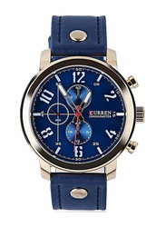 Curren Analog Watch for Men with Leather Band, Water Resistant and Chronograph, 8192, Blue