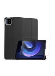 Dux Ducis Xiaomi Pad 6/6 Pro Premium PU Ultra Thin Smart Case Cover with Tempered Glass Screen Protector, Black