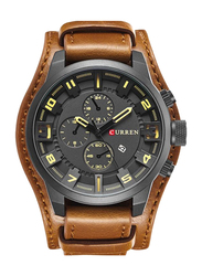 Curren Analog Watch for Men with Leather Band, Water Resistant and Chronograph, 8225, Brown-Black