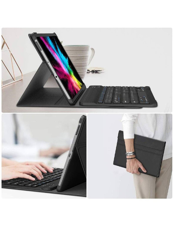 Protective Leather Smart Wireless Bluetooth Detachable Waterproof Magnetic Folio Stand Tablet Keyboard Case for Samsung Galaxy Tab S6 Lite 10.4 inch 2020/2022, Black